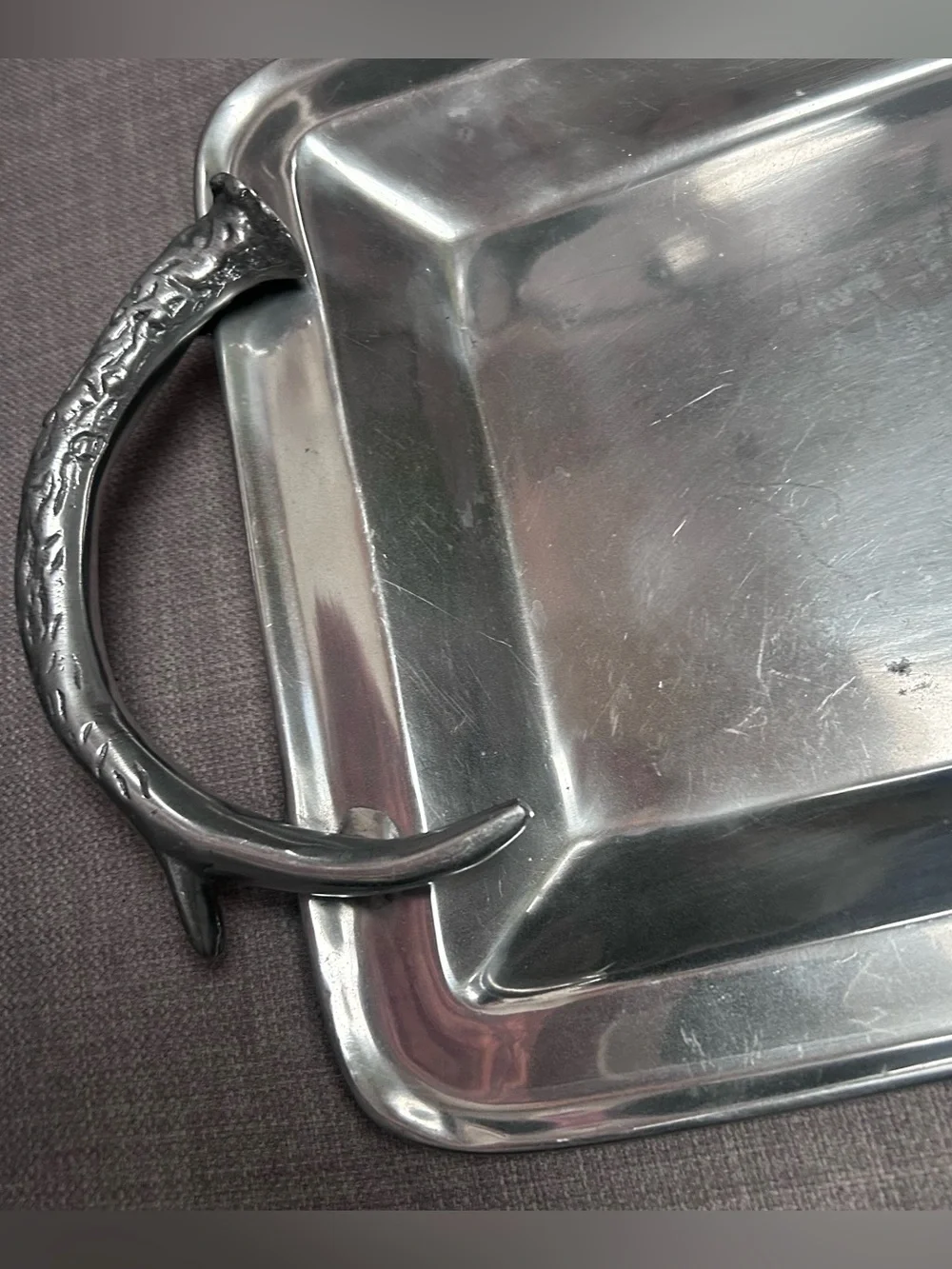 Sculptural Antler Handle Serving Tray Rustic Lodge Equestrian Style #06302610